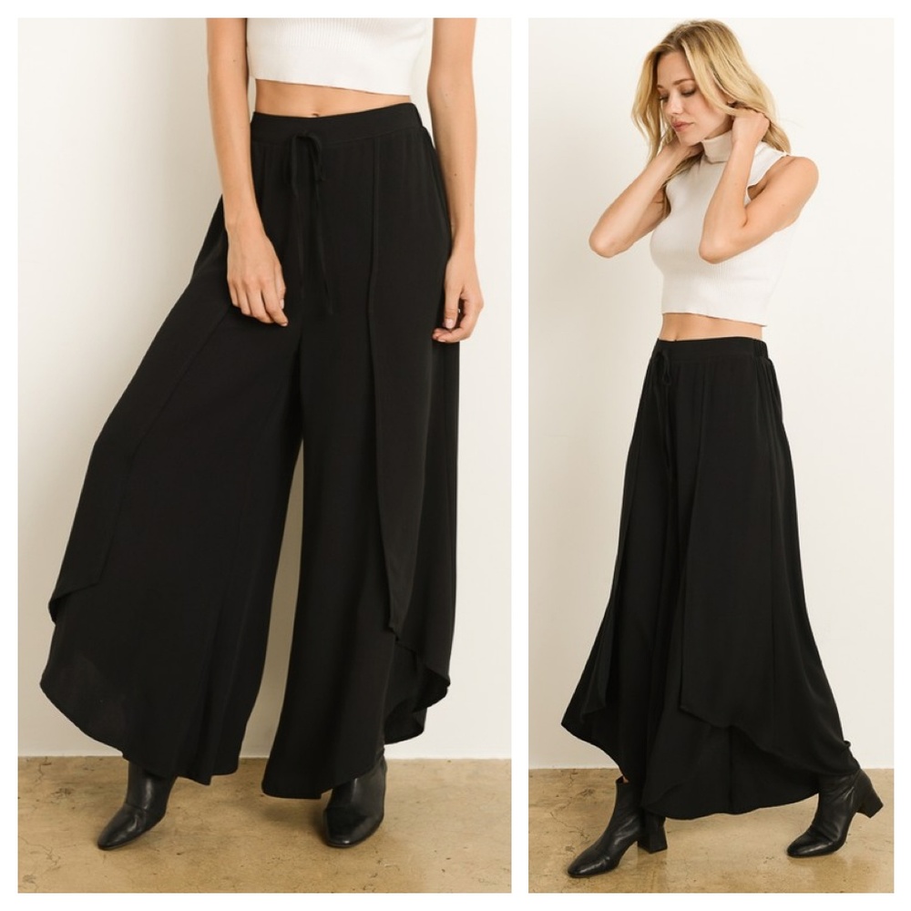Black Wide Leg Pants With Slit